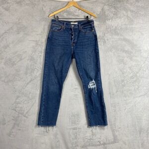 Levis Wedgie Straight Jeans Womens 31 Blue Denim Raw Hem Button Fly 34964-0133